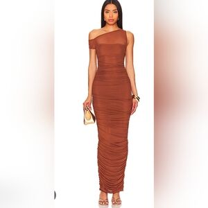 AFRM One-Shoulder Brown Maxi Dress
